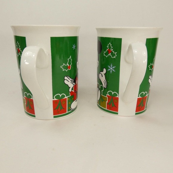 Two (2) Mickey Mouse Christmas Coffee Mug Cup Walt Disney Green Red White UEJY# - Picture 3 of 14
